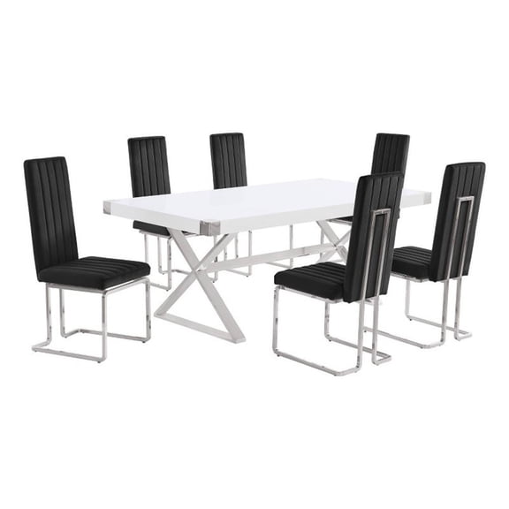 Best Quality Furniture 7PC Wood Dining Set (Dining Table + 6 Black Chairs)