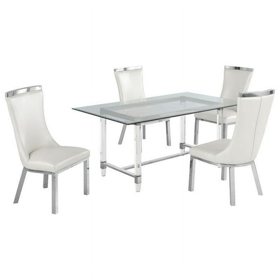 5pc. 68" x 40" Glass Dinette Set with 4 Chairs and Silver Stainless Steel