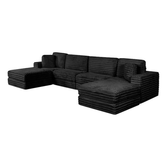 Best Quality Furniture Black Fluffy Fabric Compressed Modular Sectional