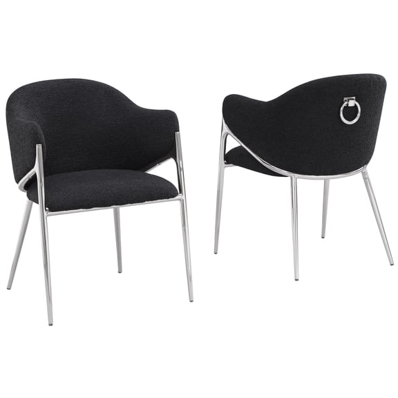 Best Quality Furniture Black Teddy Boucle Fabric Side Chairs with Chrome