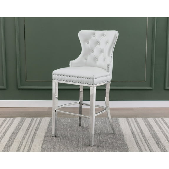 Best Quality Furniture Button-tufted Dining Counter Side Chairs White 24" White Finish Faux Leather, Stainless Steel Counter height