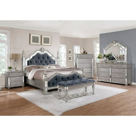 Best Quality Furniture Classic 5pc Bedroom set, Panel Bed, N, DR, M & C