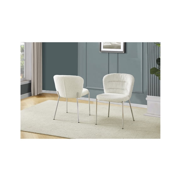 Best Quality Furniture Cream Fluffy Checker Textured Fabric Side Chairs