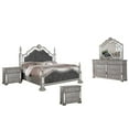 thumbnail image 1 of Best Quality Furniture Gray Velvet 5 Piece Bedroom Set with Bed Posts & Reflective Panels, 2 Nightstands - California King, 1 of 5
