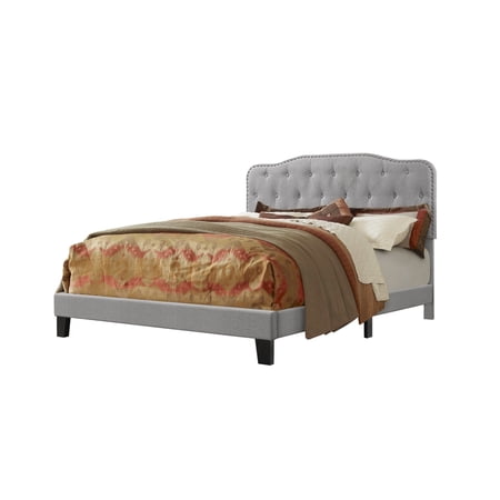 Best Quality Furniture Queen Glam Linen Upholstered Panel Bed, Gray