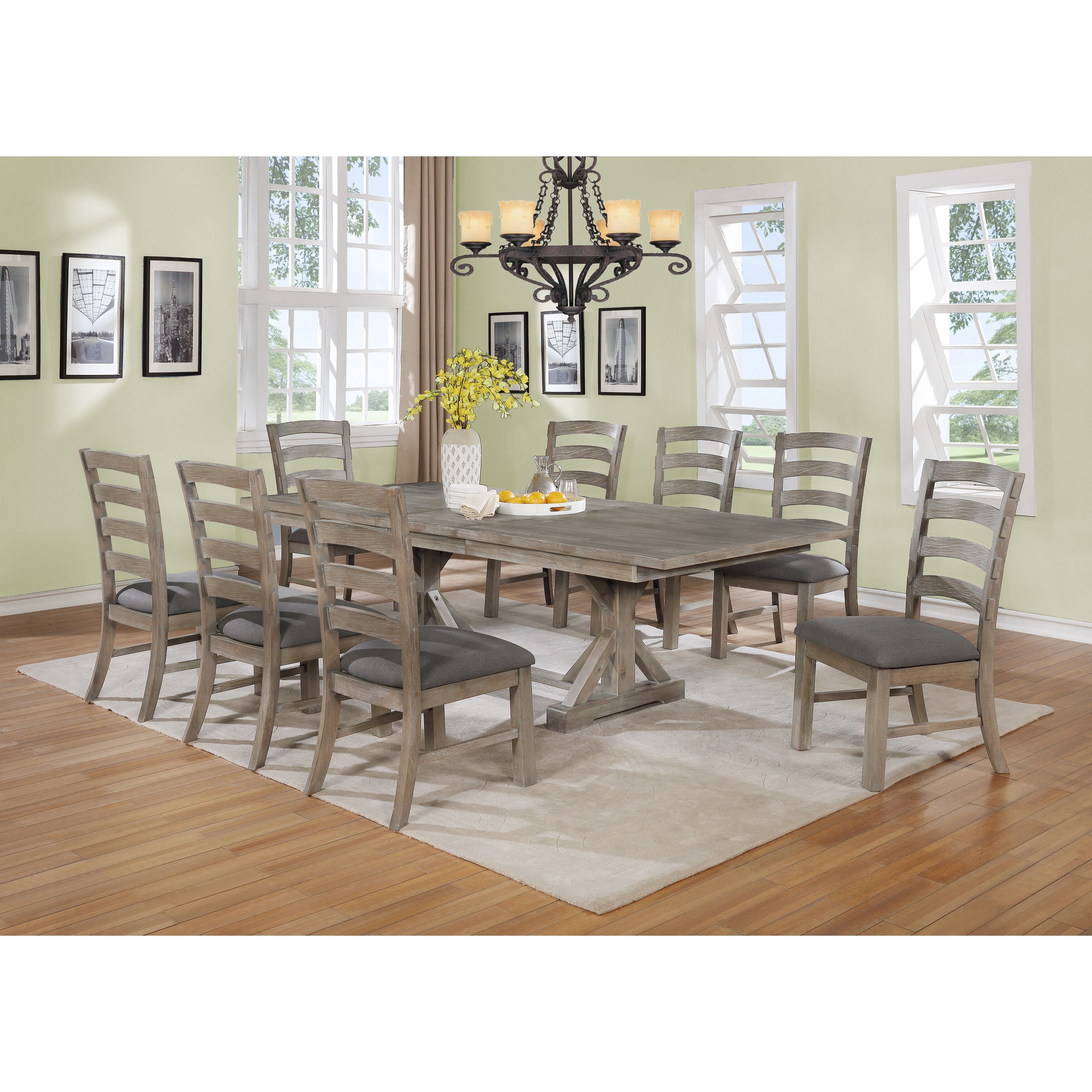 Best Quality Furniture Rustic Trestle 9piece Dining Set GRAY/GRAY