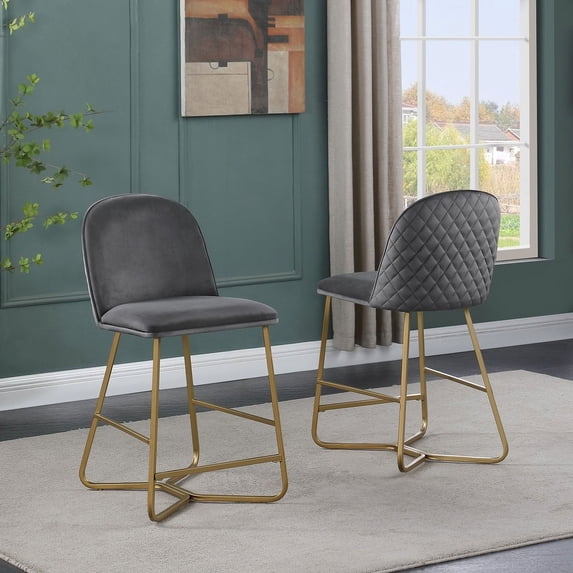 Best Quality Furniture Set of 2 Upholstered Counter Height Chairs - N/A Set of 2 - Dark Gray - Gold - Counter Height - 23-28 in.