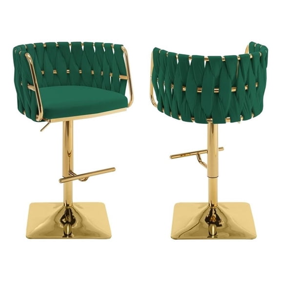 Best Quality Furniture Set of 2 Emerald Green Velvet Upholstered Barstools