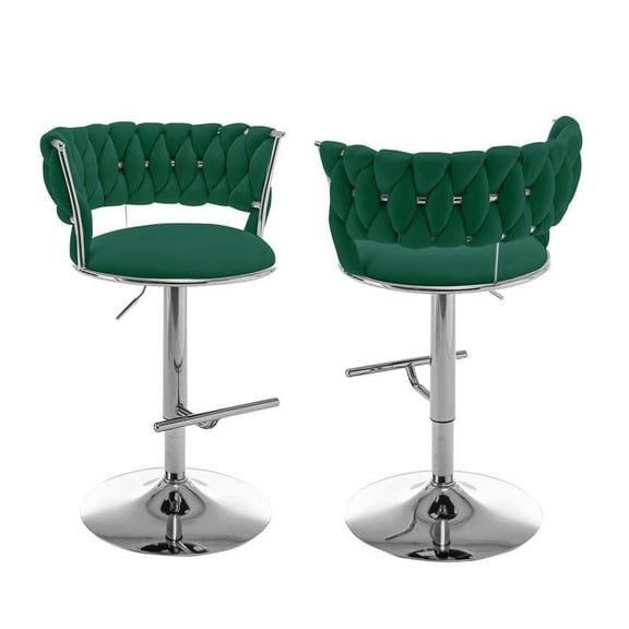 Best Quality Furniture Set of 2 Emerald Green Velvet Upholstered Barstools