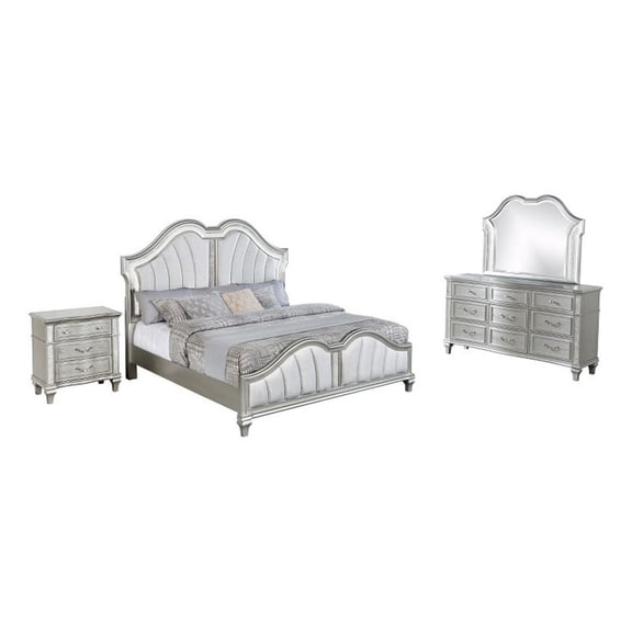 Best Quality Furniture Silver Embossed Wood Bedroom Set with Queen Panel Bed