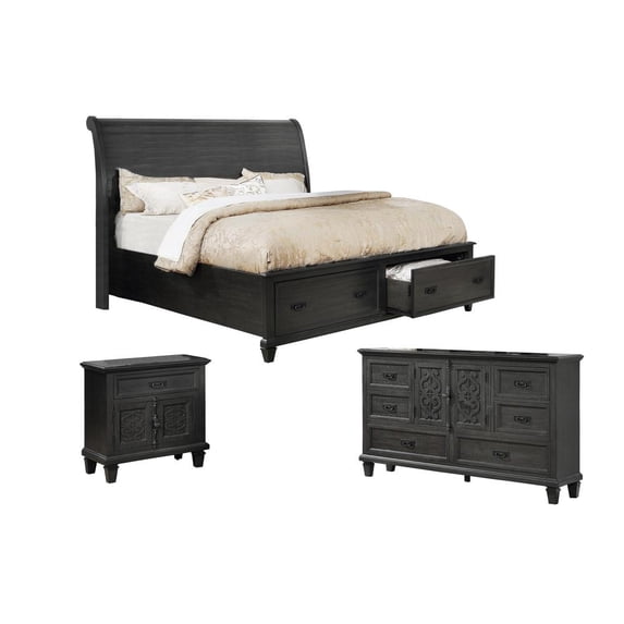 Best Quality Furniture Sleigh 3 Piece Bedroom Set, Queen