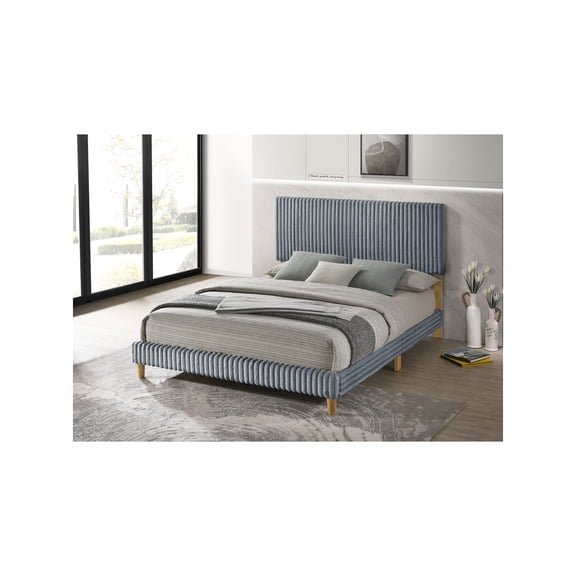 Best Quality Furniture Twin Size Panel Bed in Gray Velvet Corduroy