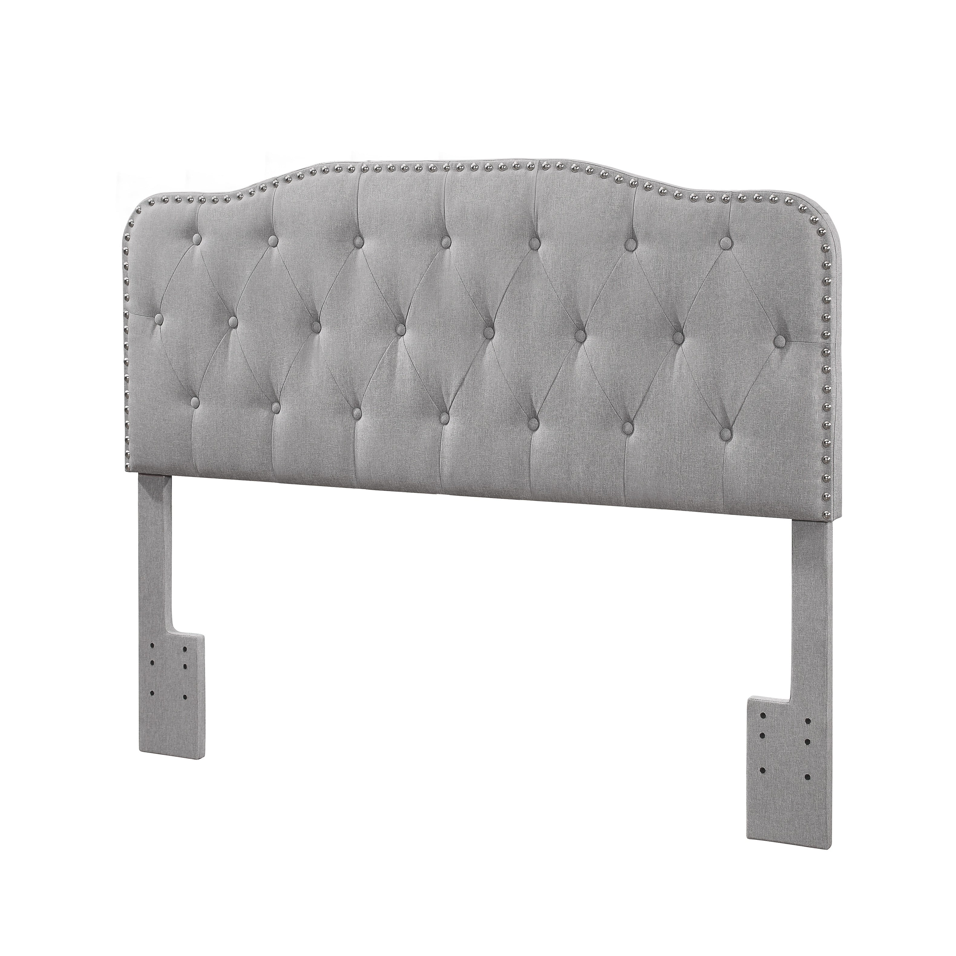 Gray Linen Tufted Full/Queen Headboard with Nailhead Trim