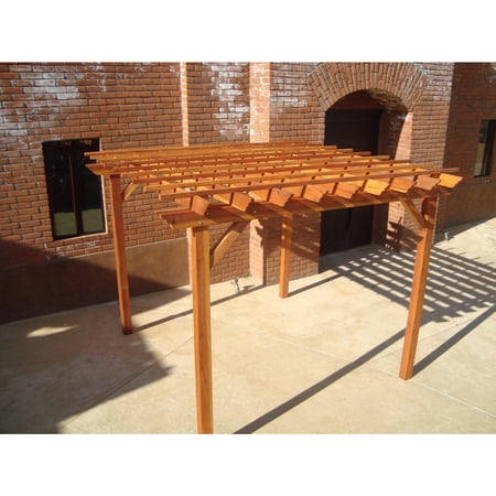 Best Redwood 12ft x 12ft Farmhouse Solid Wood Super Deck Pergola in Natural