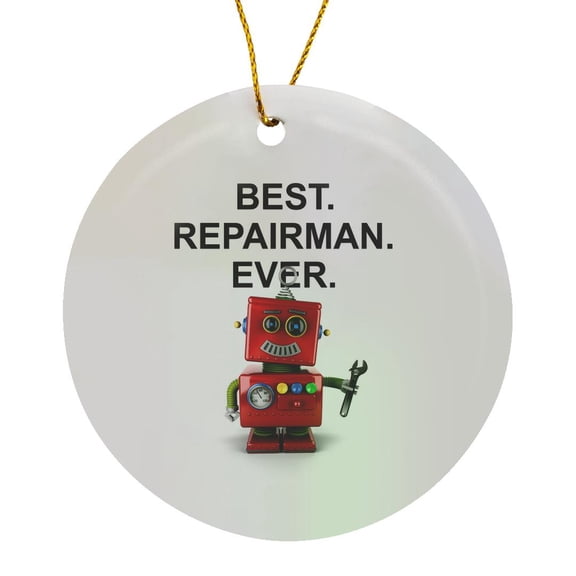 3drose, Best Repairman Ever Toy Robot with Wrench, Circle Porcelain Ornament