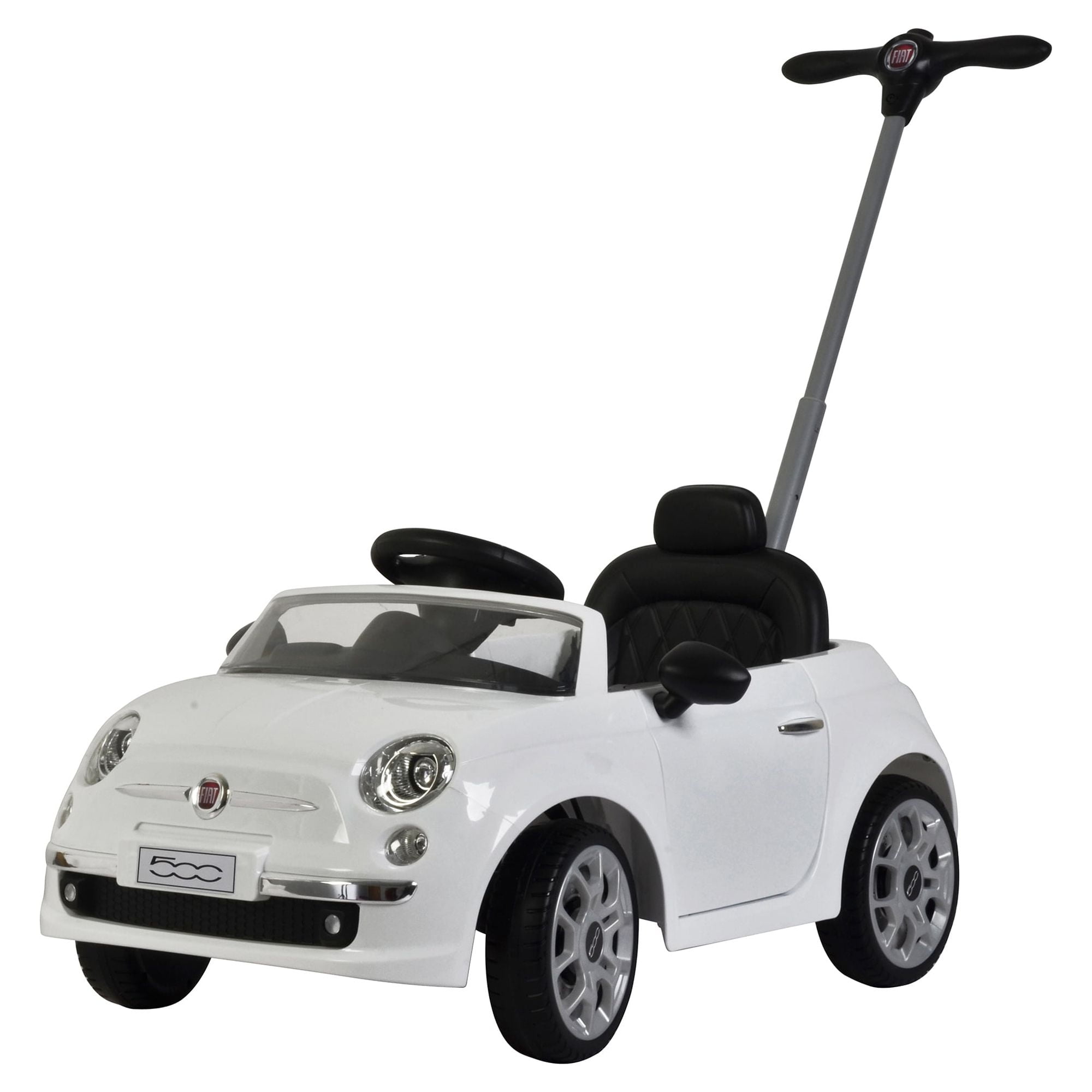 White Fiat 500 Push Car with Adjustable Handle and Music