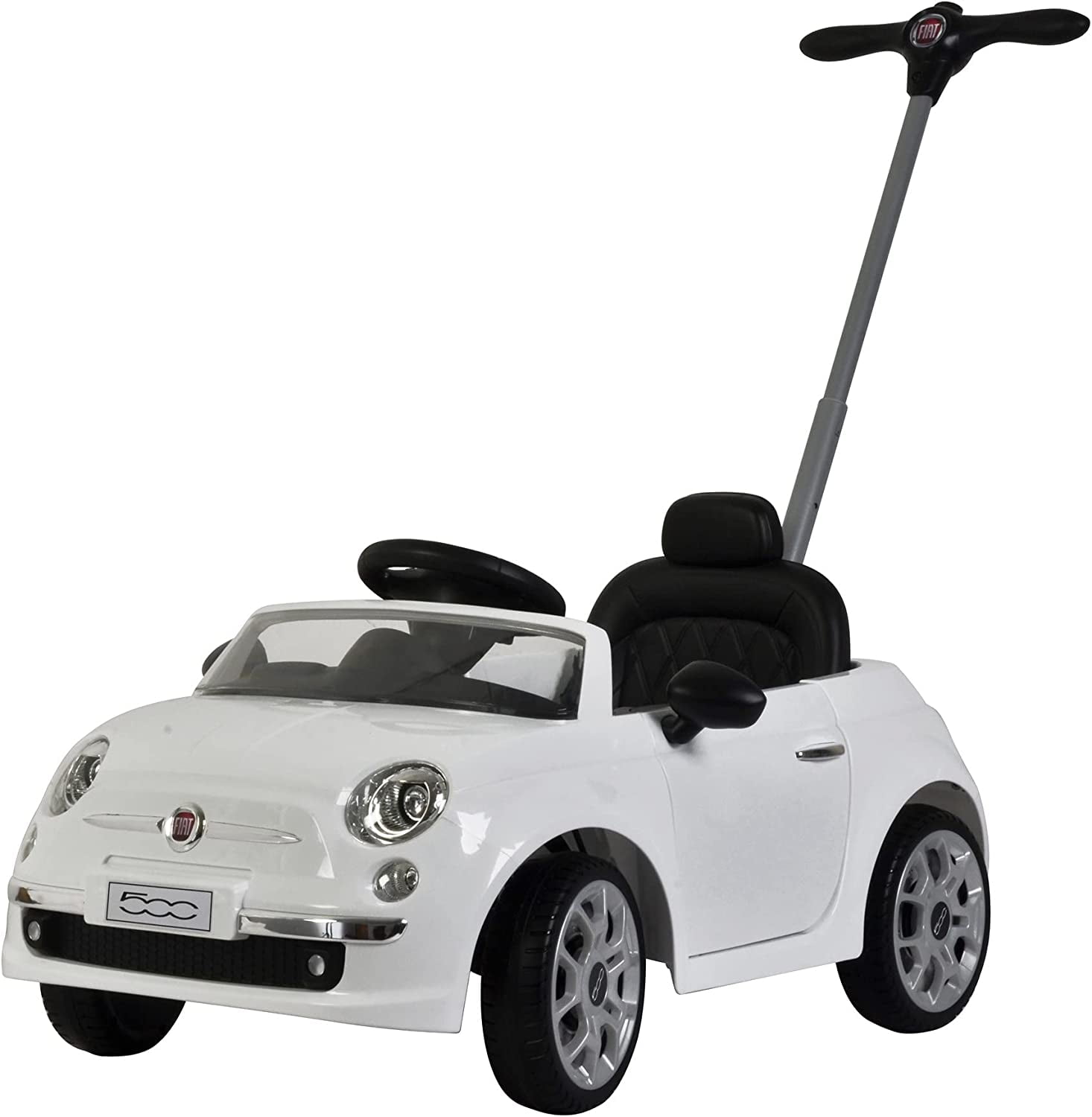 White Fiat 500 Push Car with Adjustable Handle and Music