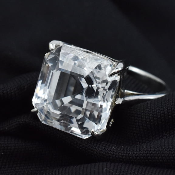 Best Ring Sz 9.5 White 35.15 Ct Square Shape 925 sterling silver Sapphire Ring