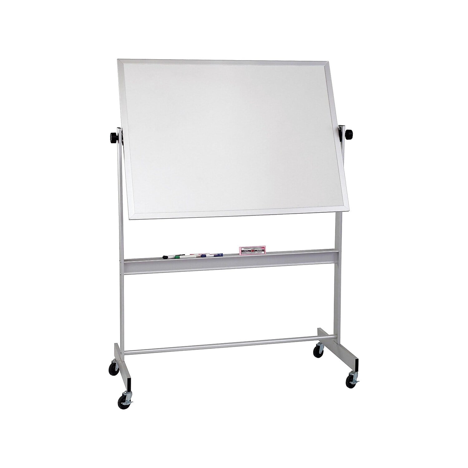Large Mobile White Porcelain Steel Dry-Erase Board with Aluminum Frame