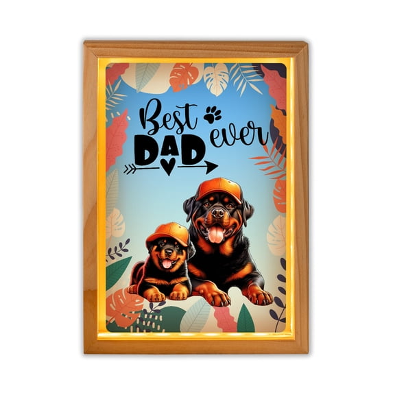 Best Rottweiler Dad Ever Happy Father's Day Acrylic Plaque with Wood Photo Frame Box Rottie Dog Lover Gifts Idea Light Box - 02006