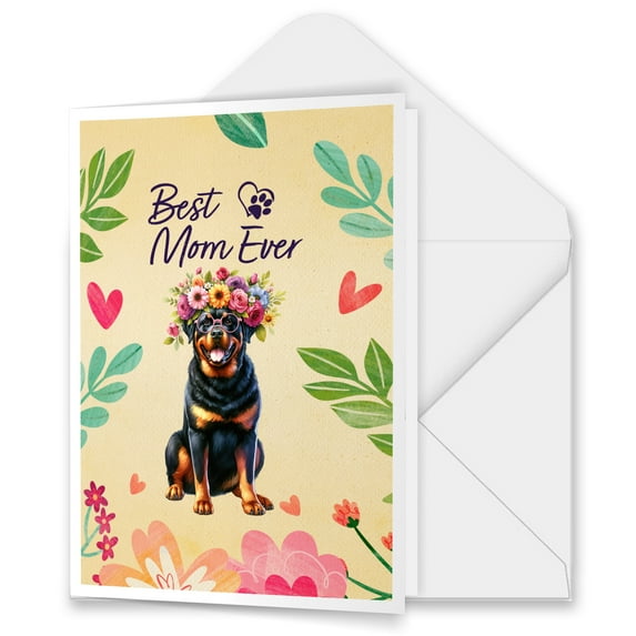 Best Rottweiler Mom Ever Happy Mother's Day 5x7in Folded Greeting Card Rottie Dog Lover Gifts Idea Single Note Card with Envelope - 02002