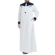 Best Sales! Muslim Clothes for Men WEANT Men's Saudi Arabic Long Sleeve Robe Ramadan Muslim Dress Middle Islamic Clothing(Navy,Large)