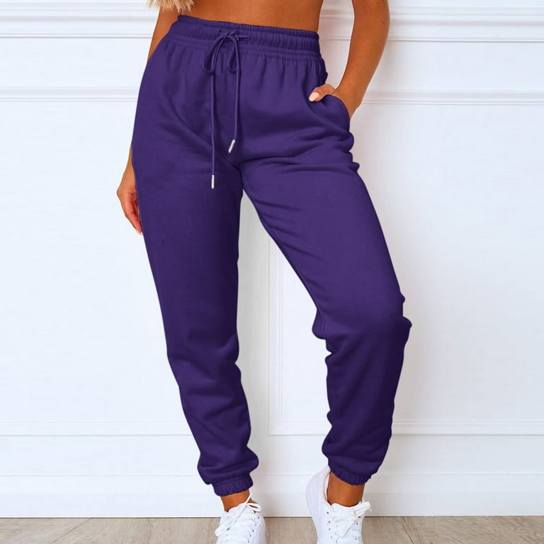 Best Sales WEANT Womens Sweatpants Cargo Sweatpants for Women Sport Solid Color Drawstring Pocket Casual Sweatpants Pants Purple M