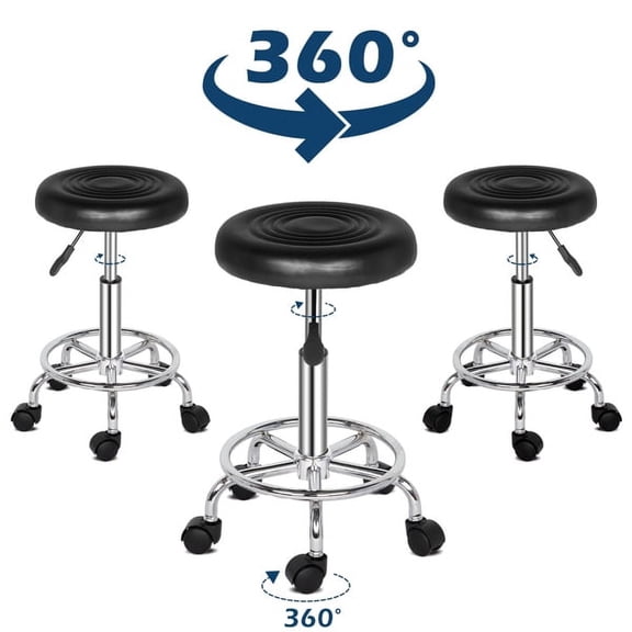 Best Salontool Round Rolling Stool Chair PU Leather Height Adjustable Swivel Drafting Work SPA Shop Salon Stools with Wheels Office Chair