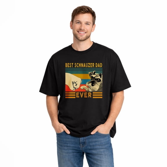 Best Schnauzer Dad Ever Fist Bump Funny Dad Graphic T-Shirt for Men 100% Cotton Soft Breathable Short Sleeve Crewneck Casual Comfort Tee Durable Everyday Wear Gift for Fathers and Husbands