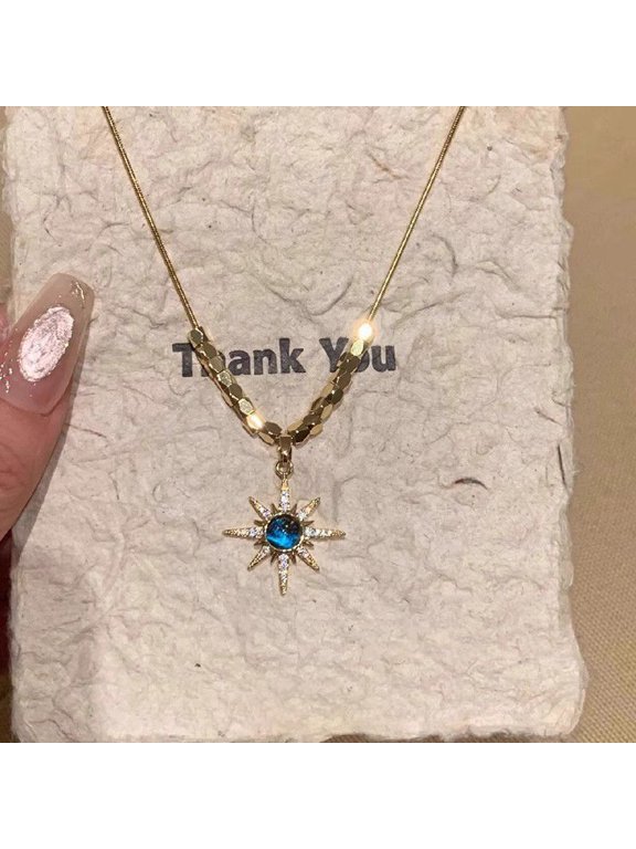 Best-Selling Dreamy Blue Sunflower Necklace - High-End Light Luxury Small Square Pendant, Unique Elegant Clavicle Chain for Women
