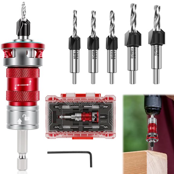 Premium Professional Heavy Duty Best Semi Automatic Countersink Drill Bit Set with Depth Stop for Woodworking Tool