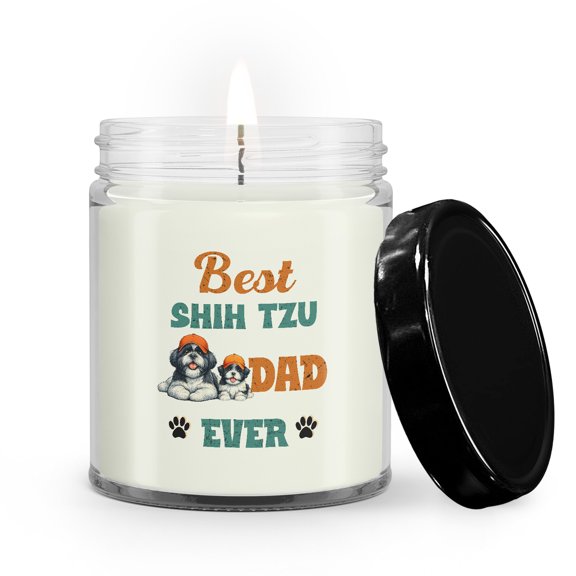 Best Shih Tzu Dad Ever Happy Father's Day Soy Wax Candle Lion Dog Lover Gifts 9oz White Birch & Black Pepper Candle - 02006