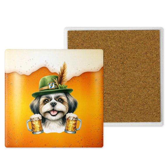 Best Shih Tzu Dad Proud Beer Lover Happy Oktoberfest Set of 4 Stone Coasters Lion Dog Lover Gifts 4x4in Absorbent Soapstone Coaster - 02016