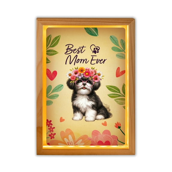 Best Shih Tzu Mom Ever Happy Mother's Day Acrylic Plaque with Wood Photo Frame Box Lion Dog Lover Gifts Light Box - 02002