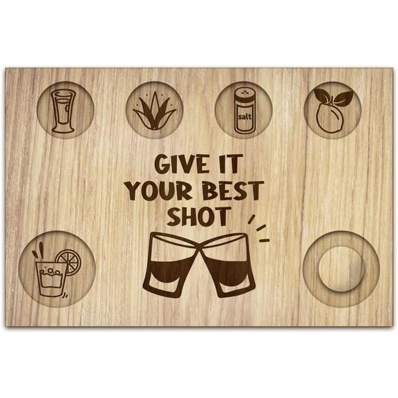 Best Shot Tequila Shot Glasses Serving Tray Wooden Glass Holder with Salt Rim Shot Glasses Board for Bar Restaurant Party Family Gathering 7.87x11.81 Inch Mixed Color