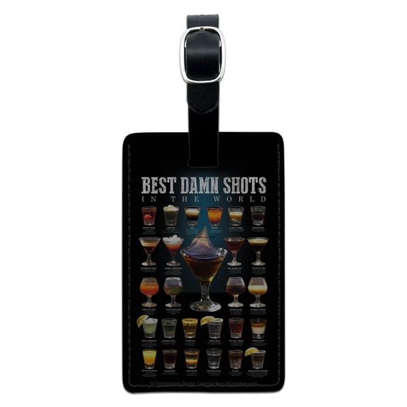 Best Shots in the World Alcohol Shot Glasses Rectangle Leather Luggage Card Suitcase Carry-On ID Tag
