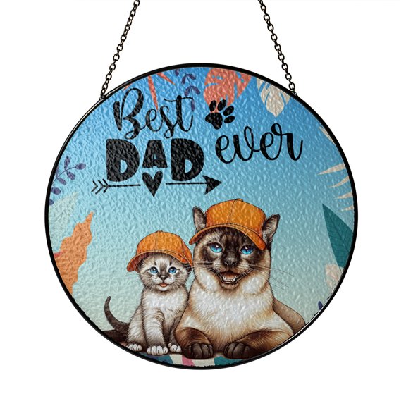 Best Siamese Dad Ever Happy Father's Day Stained Glass Suncatcher Cat Lover Kitten Owner Gifts Window Hanging Sign Decor - 02006
