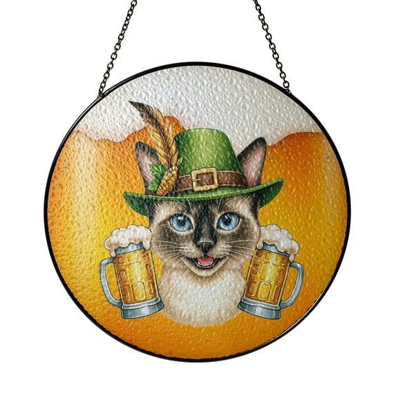 Best Siamese Dad Proud Beer Lover Happy Oktoberfest Stained Glass Suncatcher Cat Lover Kitten Owner Gifts Window Hanging Sign Decor - 02016