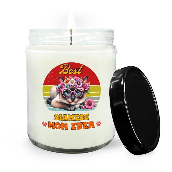 Best Siamese Mom Ever Happy Mother's Day Soy Wax Candle Cat Lover Kitten Owner Gifts 16oz White Vanilla Candle - 02002