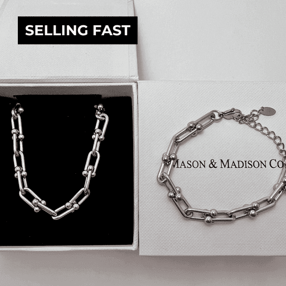 Silver Chain Necklace Bracelet Women's, Best Trending Trendy Silver Chain Necklace Bracelet Gift for Women, Lady, Mother, Wife, Mason & Madison Co.