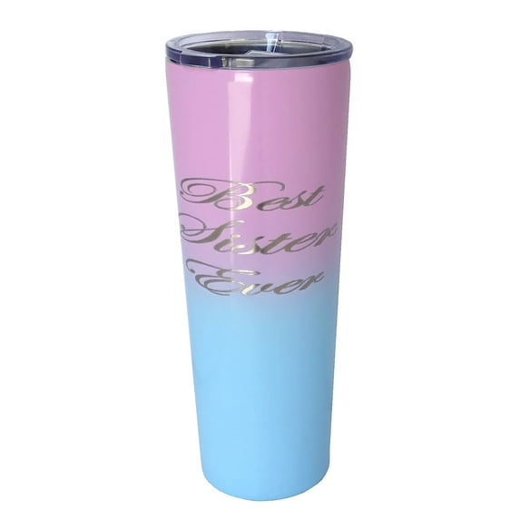 Best Sister Ever Gift - 26 oz Skinny Stainless Steel Insulated Tumbler Engraved Travel Coffee Mug Gift for Sister, Sister Birthday, Christmas Gift with Straw (Lavender/Cornflower)