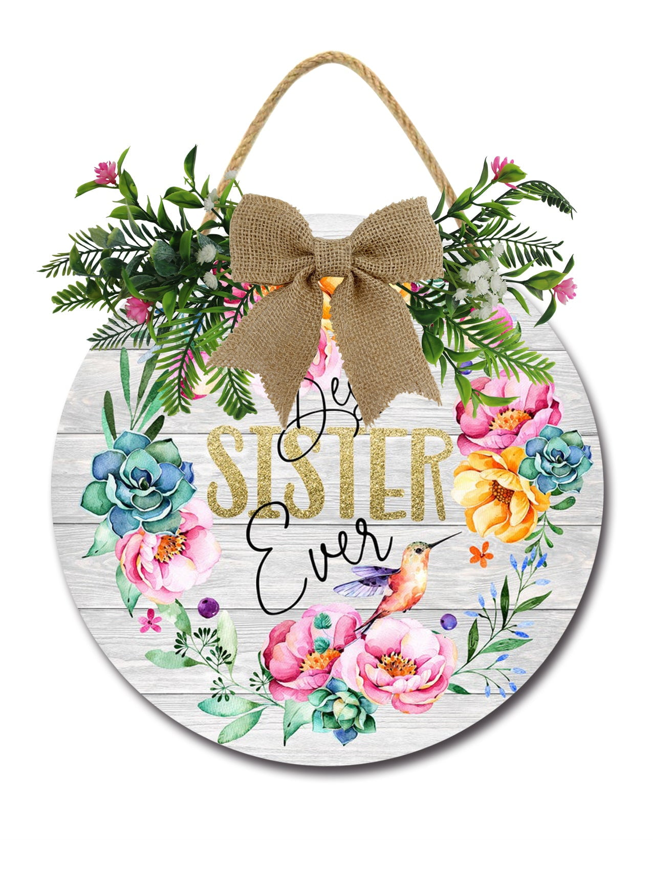 Best Sister Ever Sign Front Door Porch Decorations, Round Rustic Wood ...