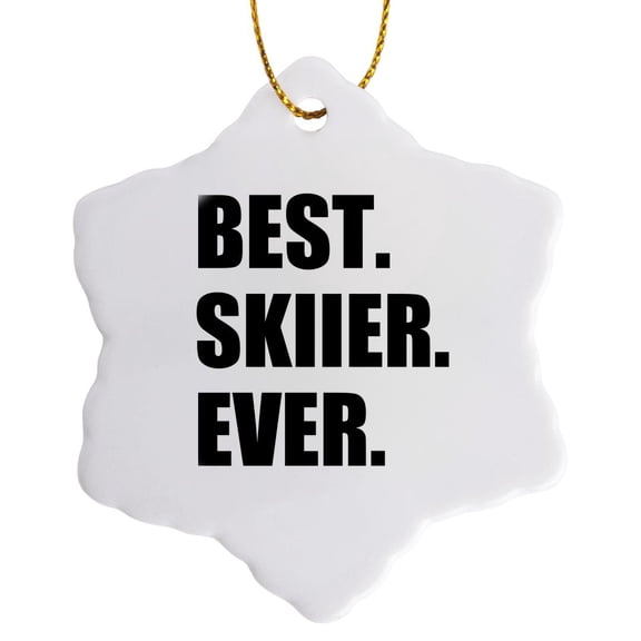 3drose, Best Skiier Ever - Fun Gift for Talented Skier - Winter Sports Athlete, 3 inch Snowflake Porcelain Ornament