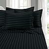 Best, Softest, Coziest 6-Piece Sheet Sets! - Quality Luxurious Wrinkle Resistant 6-Piece Damask Stripe Bed Sheet Set, Queen Black