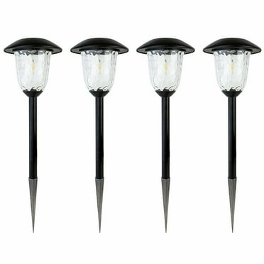 Best Solar Light Outdoor Solar LED Filament-Style Path Lights in Black, Weatherproof Metal Light, 10X Brightness, 3000K, 4-Pack