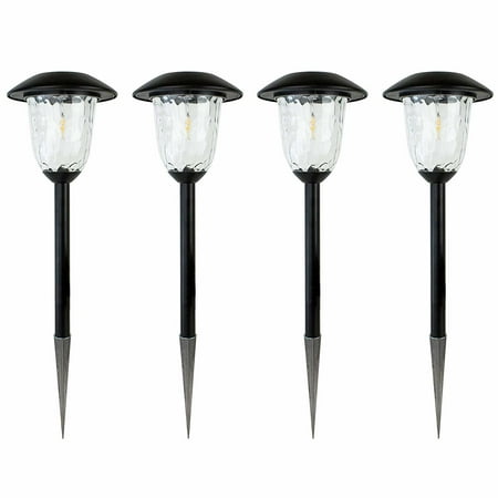 Best Solar Light Outdoor Solar LED Filament-Style Path Lights in Black, Weatherproof Metal Light, 10X Brightness, 3000K, 4-Pack