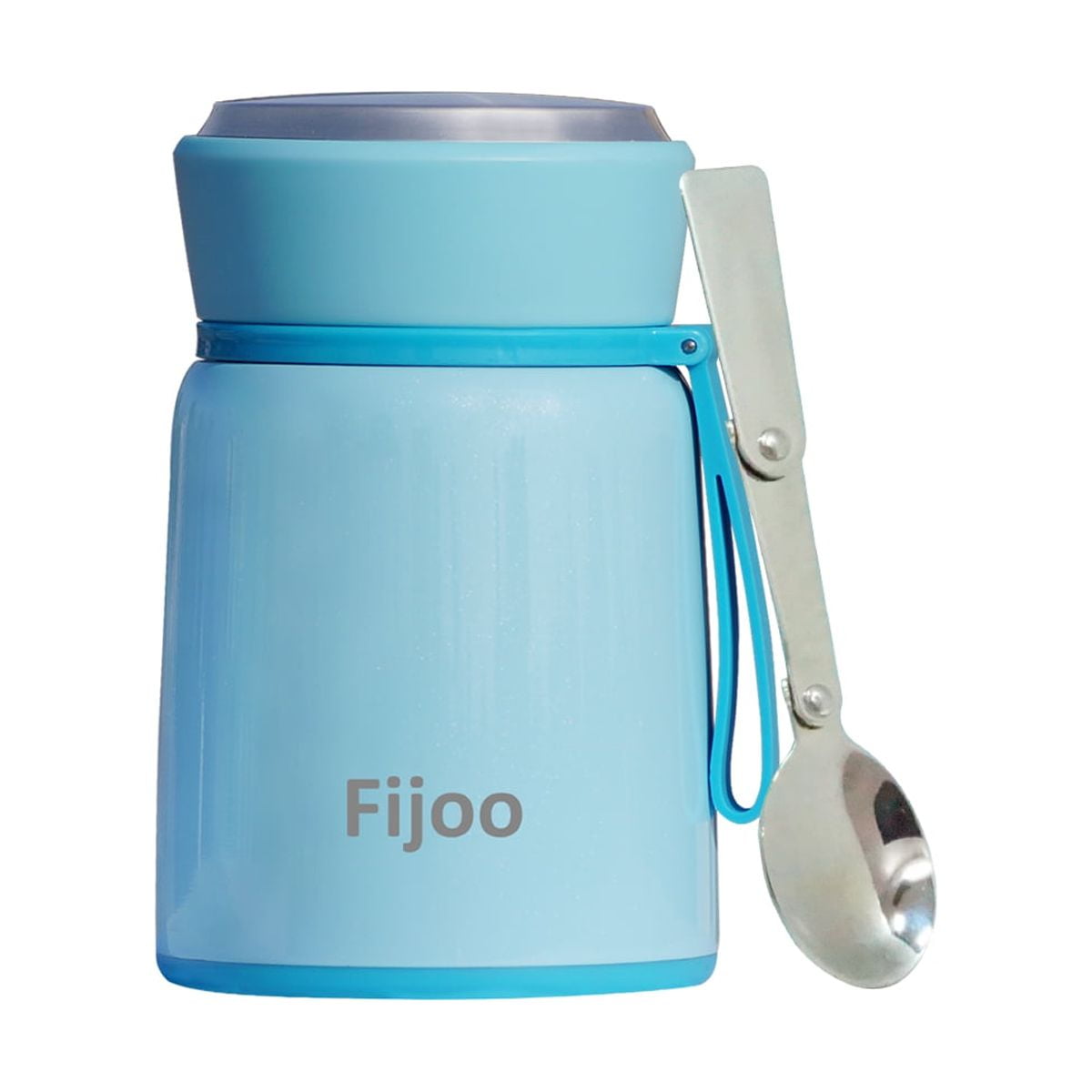 Best Stainless Steel Thermo Food Jar with Folding Spoon - Triple Wall Vacuum Insulated Hot & Cold Storage Soup Container - Food Grade, Unbreakable, Leak Proof, BPA Free 16 oz (Blue)