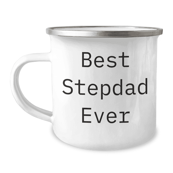 Best Stepdad Ever Quotes Camping Mug, Funny Stepdad Gifts for Mother's Day, Enamel Finish 12 oz Stainless Steel