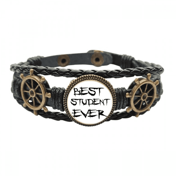 Best Student Ever Teacher Quote Leather Braided Ocean Bracelet Wristband
