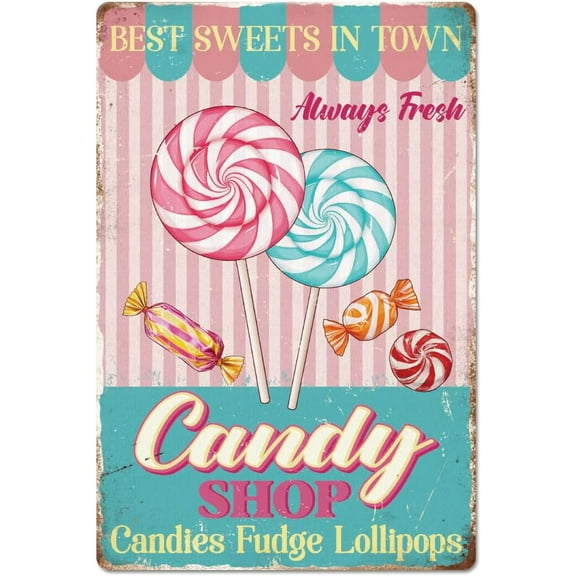 "Best Sweets In Town" Tin Sign Candy Shop Metal Tin Sign Metal Vintage Sign 128inch Funny Wall Decor Tin Signs DIY